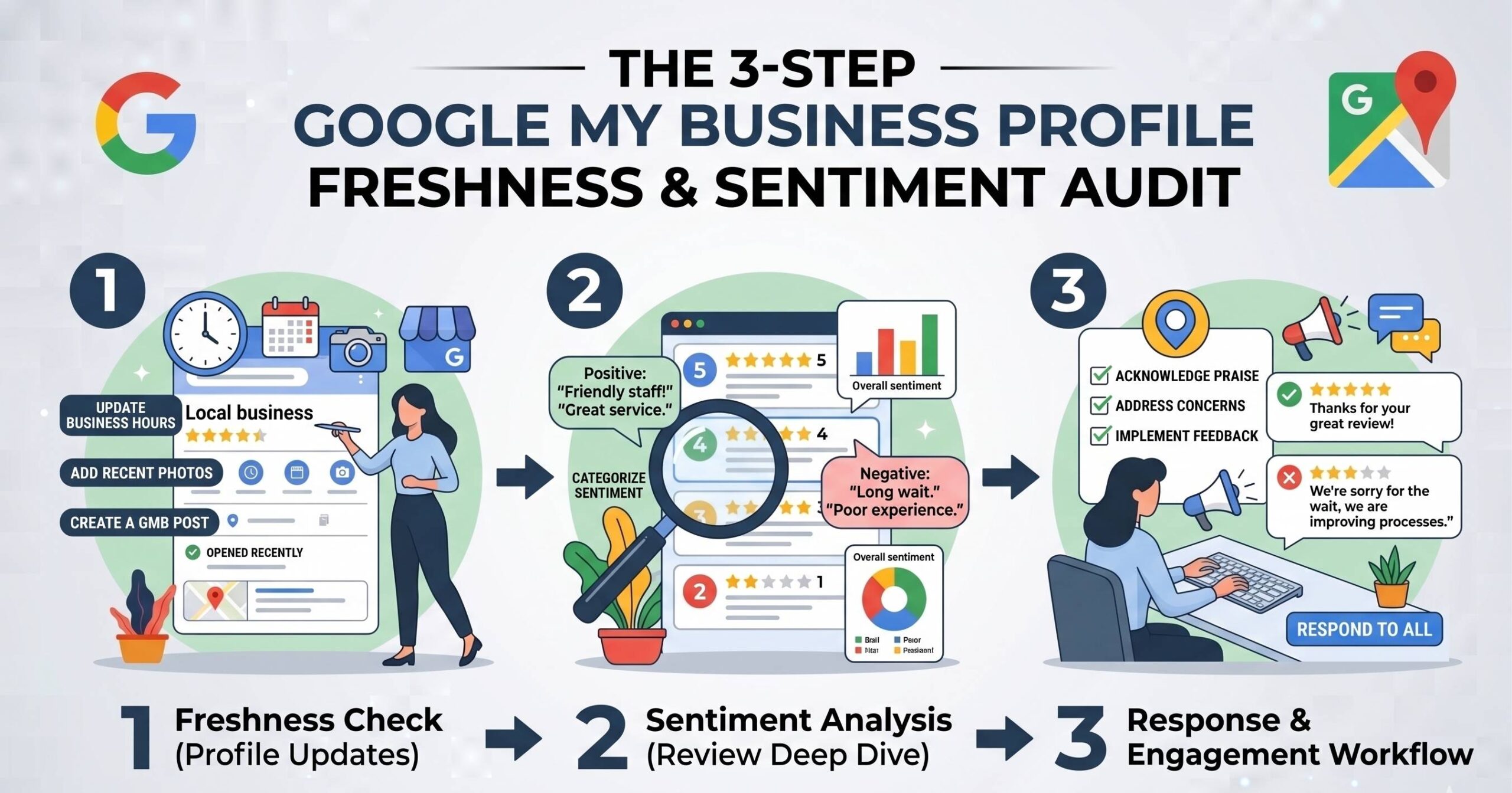 Read more about the article The 3-Step Google My Business Profile Freshness & Sentiment Audit: A Practical Workflow for Local Businesses